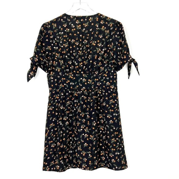 Nasty Gal Dress Women's 8 Black Orange Tea Floral Button Down Cinched Waist Mini - Picture 13 of 16